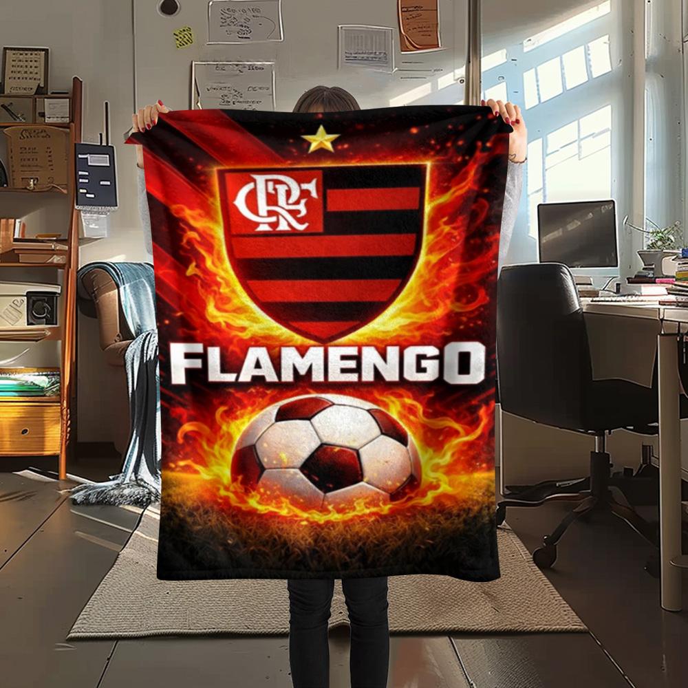 Flamengo Fire Soccer Ball Club Crest Print Flannel Blanket Soft Warm Throw Blanket For Sofa Bed Couch Brazil Football Fan Home Decor Gift