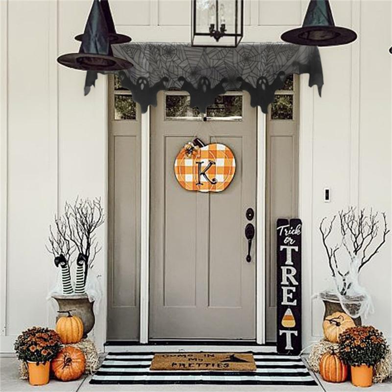 Lace Tablecloth Halloween Decoration Polyester Cobweb Table Runner Mantel Scarf Cover Spooky Celebration
