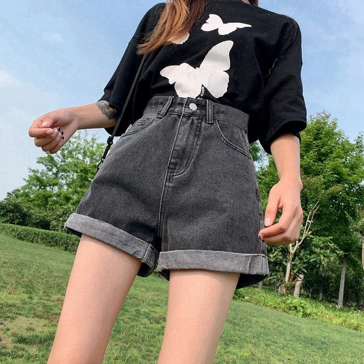 Spodnie Klasyczne i Minimalistyczne Moda Wszechstronne Wysoki Stan Damskie Letnie Spodnie A-line Szerokie Nogawki Dżinsowe Szorty z Podwiniętymi Nogawkami Indywidualność i Modność
