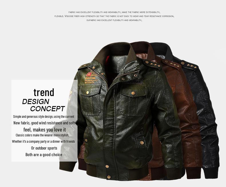 Chaqueta de Cuero para Motociclista con Forro de Terciopelo Otoño/Invierno 2026 para Hombre - Estilo Béisbol Bordado Juvenil de Moda