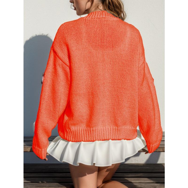 Dam Höst Vinter Söt Stickad Kofta Långärmad Knäppning Lös Varm Tröja Blomtryckt Öppen Framsida Kappa