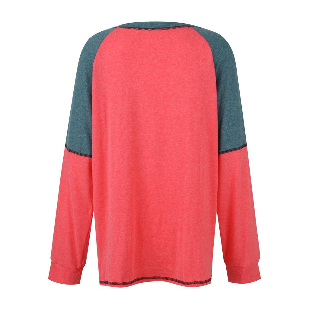 Women's And Winter Casual Long Sleeve Spliced Round Neck Loose T-Shirt Top