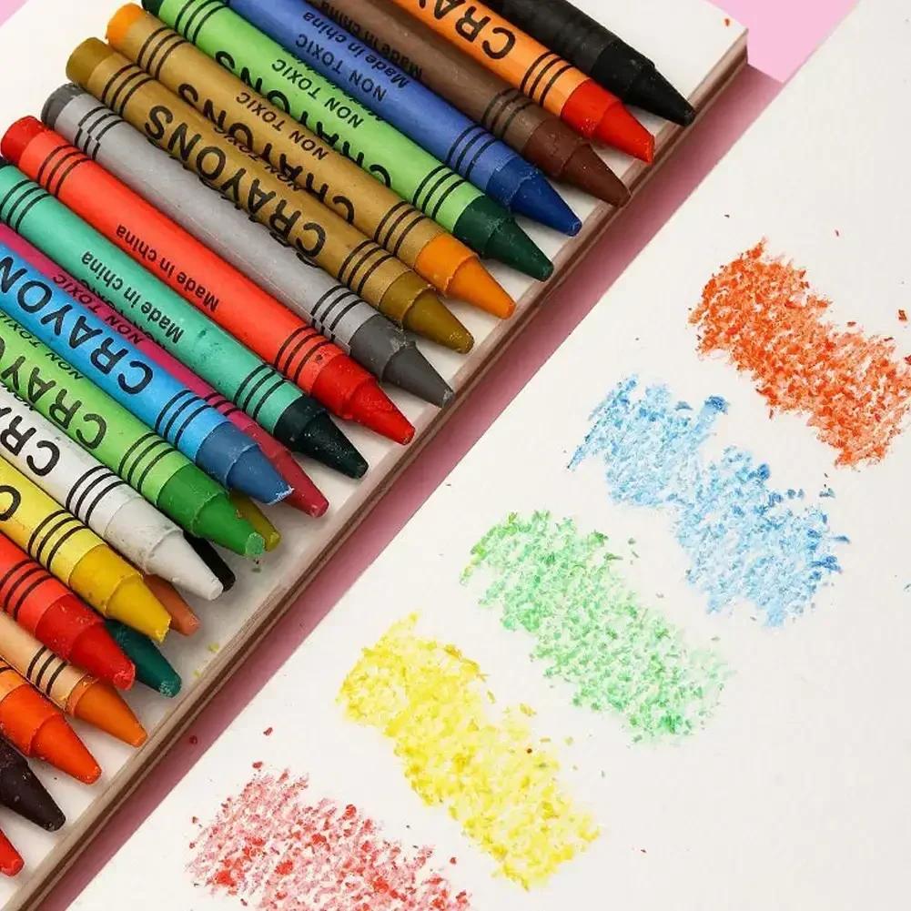 24/18/12/6 Colors Crayon Portable Set, Kraft Paper Box, Children's Painting Coloring Graffiti Crayon Painting Supplies Gift