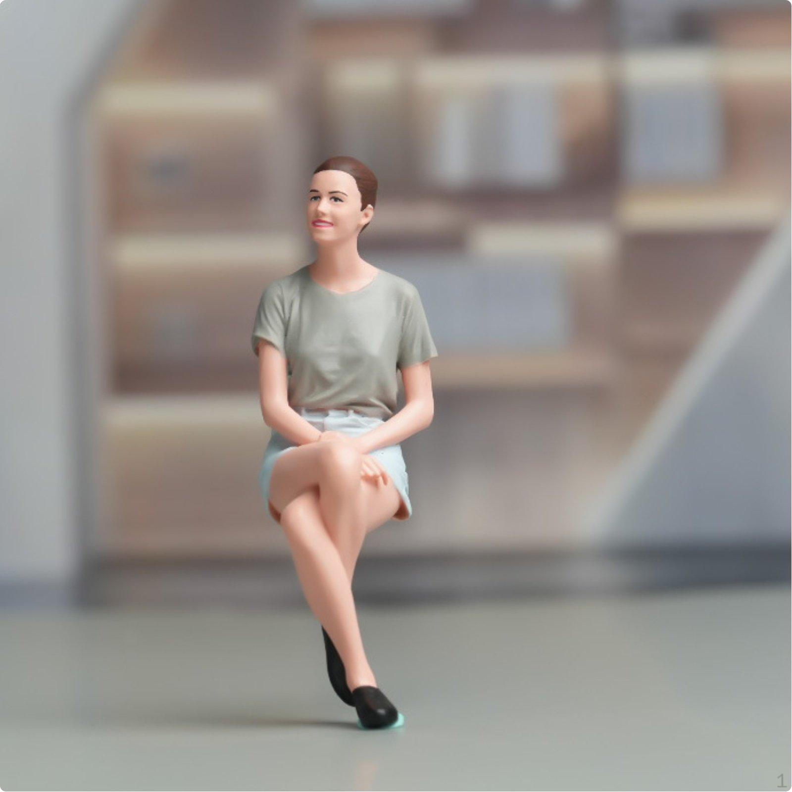 Sitting Woman Figurine Highly Detailed Miniature Female Figure Painted Scale Model Person for