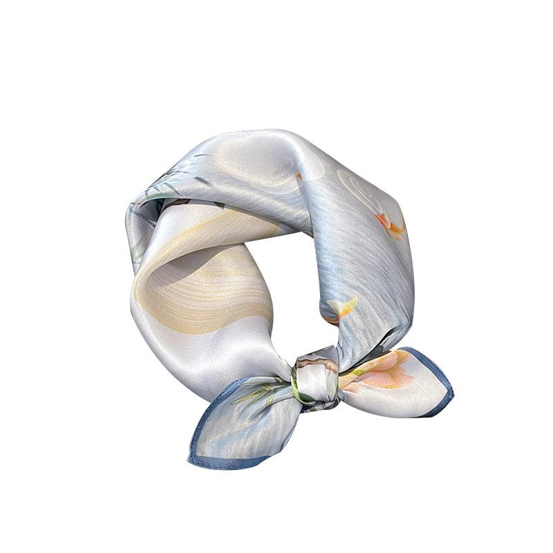 Flower 100% Silk Square Scarf Women Satin Shawl Wrap Hijab Female Hair Band Wrist Luxury Headkerchief Echarpe  Bandana