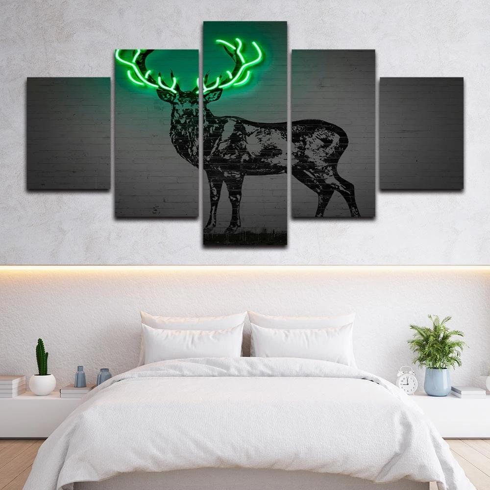 Luminous Antlers Canvas Prints 5 Pcs Animal Deer Poster Picture Modern Wall Art Paintings Living Room Home Decor Modular Frame