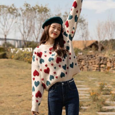 Pullover Pullover Weibliche Liebe Pullover Frauen Herbst und Winter Lose Rundhals Vielseitige Strickwaren Pullover Top