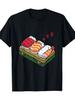 Cartoon Graphic Tee Funny Sleeping Sushi Platter Soft Comfortable Fabric Tee for Foodie Lovers Casual Crew Neck Print Women Top