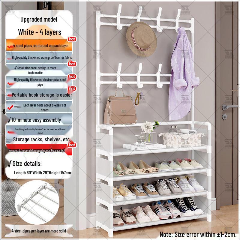 Multi-layer Dustproof Shoe & Hat Rack with Integrated Coat Rack for Indoor Use