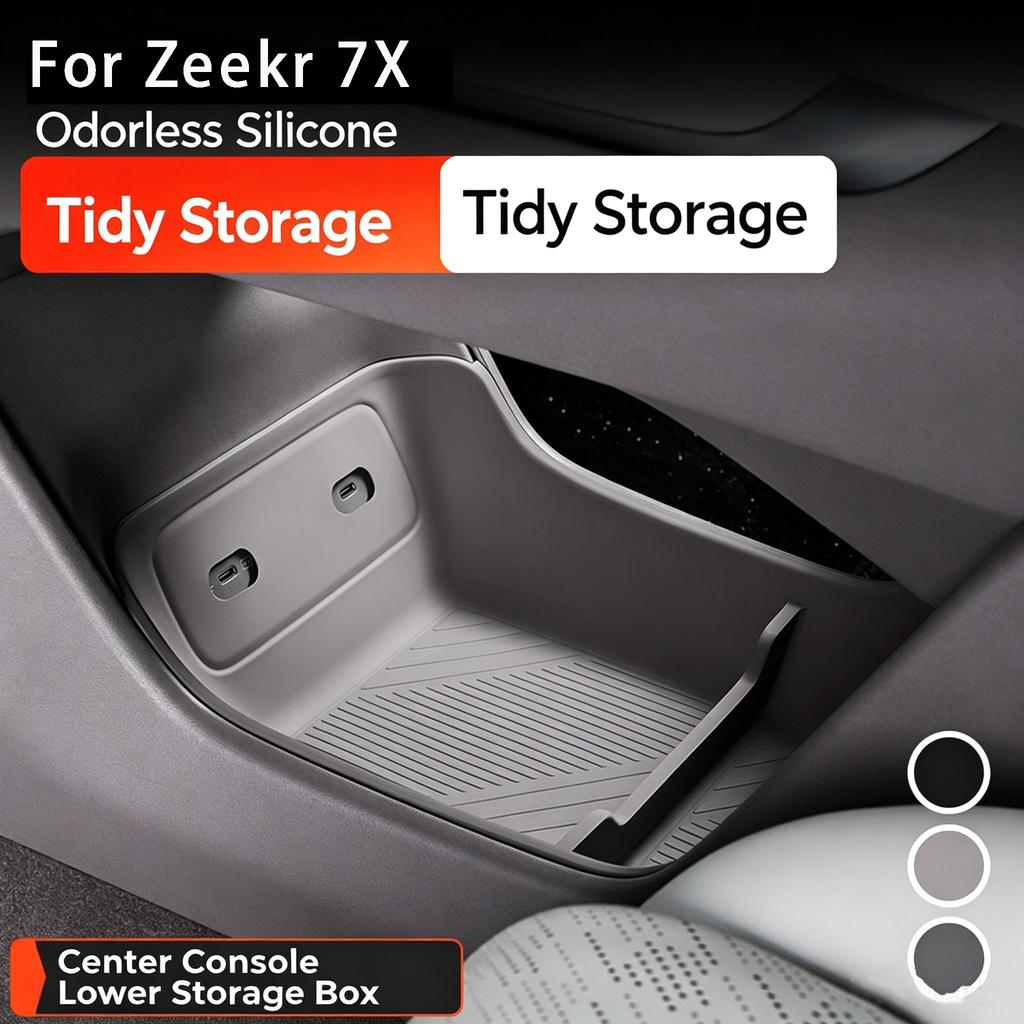 For Zeekr 7X 2025 Storage Box Under The Center Console Silicone Storage Box Interior Car Supplies Storage Accessories