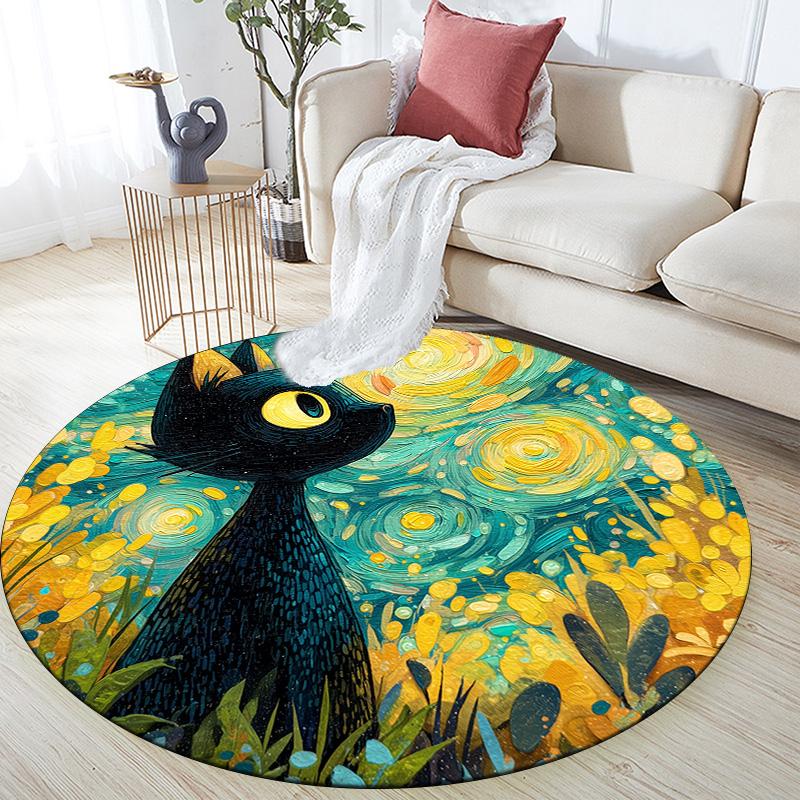 

Starry Sky Black Cat,Round Area Rug,Carpet Rug for Living Room Bedroom Sofa Playroom Decor,Non-slip Floor Mat 80cmx80cm