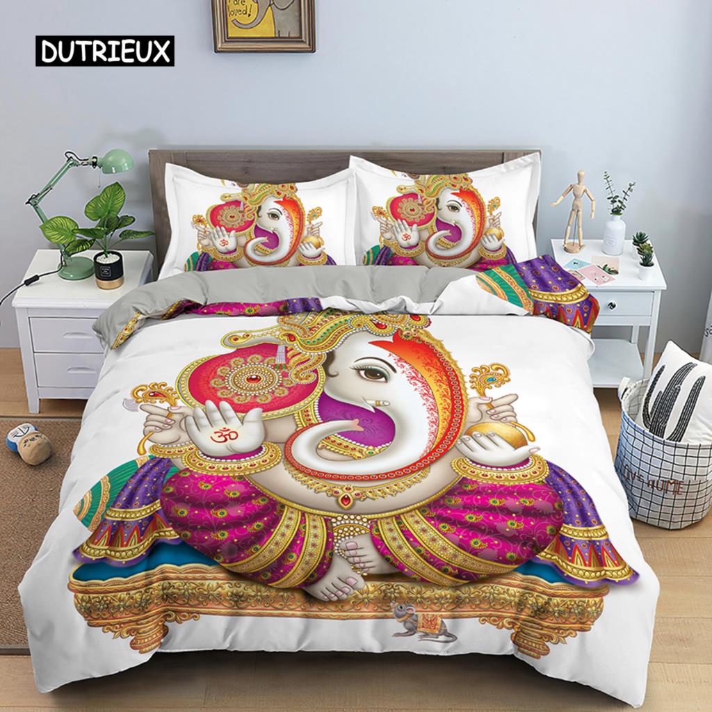 Ganesha Duvet Cover Set Bohemian Elephant Bedding Set Microfiber Bedclothes Double Queen King Size Quilt Cover For Teens Adults
