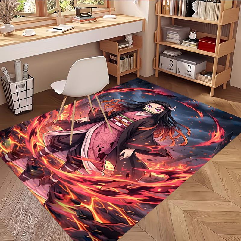 Demon Slayer Print Rug, Washable Floor Carpet, For Entryway Dorm Laundry Room Office Study, Home Decor Birthday Christmas Gift