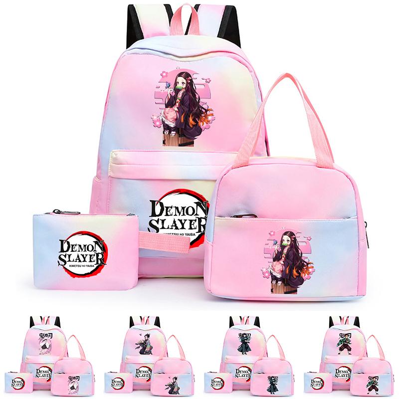 3Pcs/set Anime Demon Slayer Printed Backpack with Shoulder Bag Pengcil Case for Teenager Large Capacity Waterproof Bookbag Back To School Gift