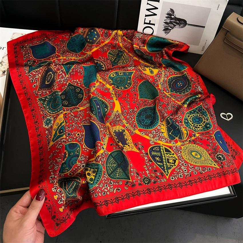

70*70cm Vintage Handkerchief Scarf For Women Small Shawl Totemic Print Hair Scarfs Female Square Headband Bandana Head Scarves 70x70cm