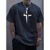 Men's Summer Casual Loose Fit Plus Size Cross Creative Print Sporty Comfortable Crew Neck Short Sleeve T-Shirt