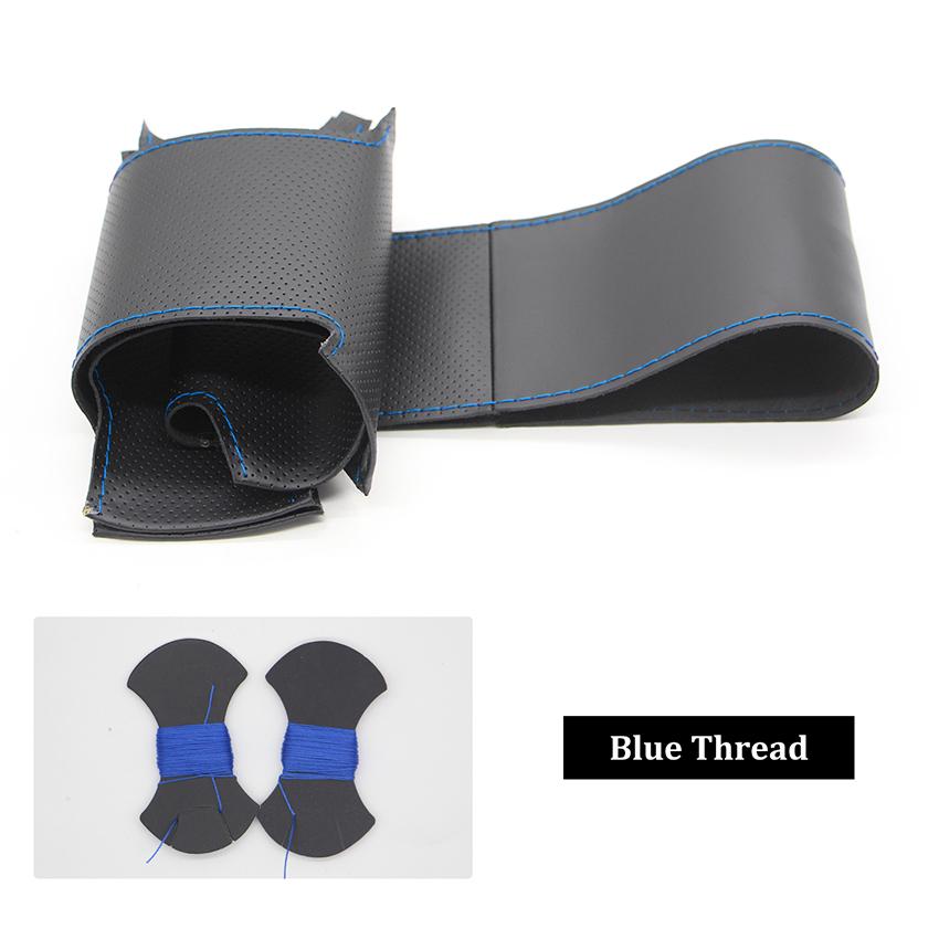 

Сшитый вручную черный чехол на руль из искусственной кожи PU для Honda Civic Jazz 2001 2002 2003 2004 Blue Thread