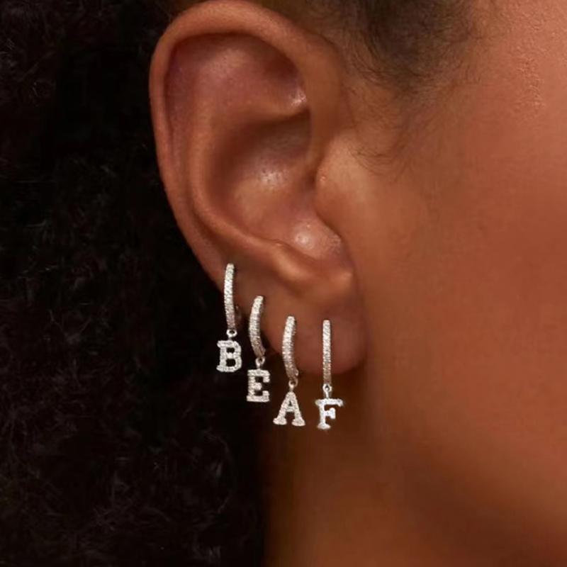 Tuiying-003 Jewelry & Bijouterie Women's Silver Color Stainless Steel 26 Letters Hoop Earrings For A-Z Crystal Zircon Cartilage Piercing Earrings Wedding Jewelry