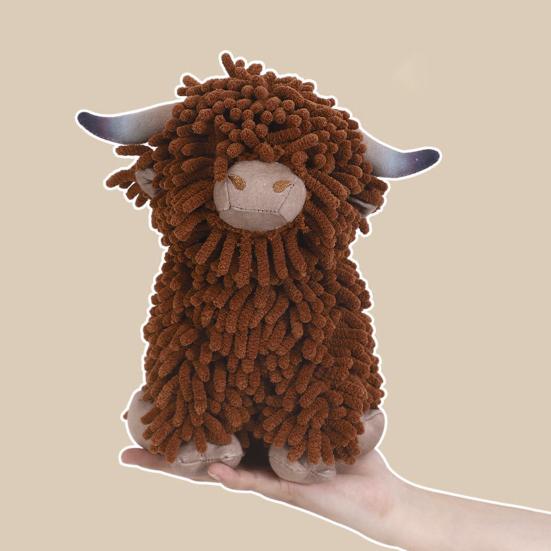 Fuzzy Animal Hand Towel Chenille Highland Cow Decorative Towel Cute Doll Absorbent Hand Towel