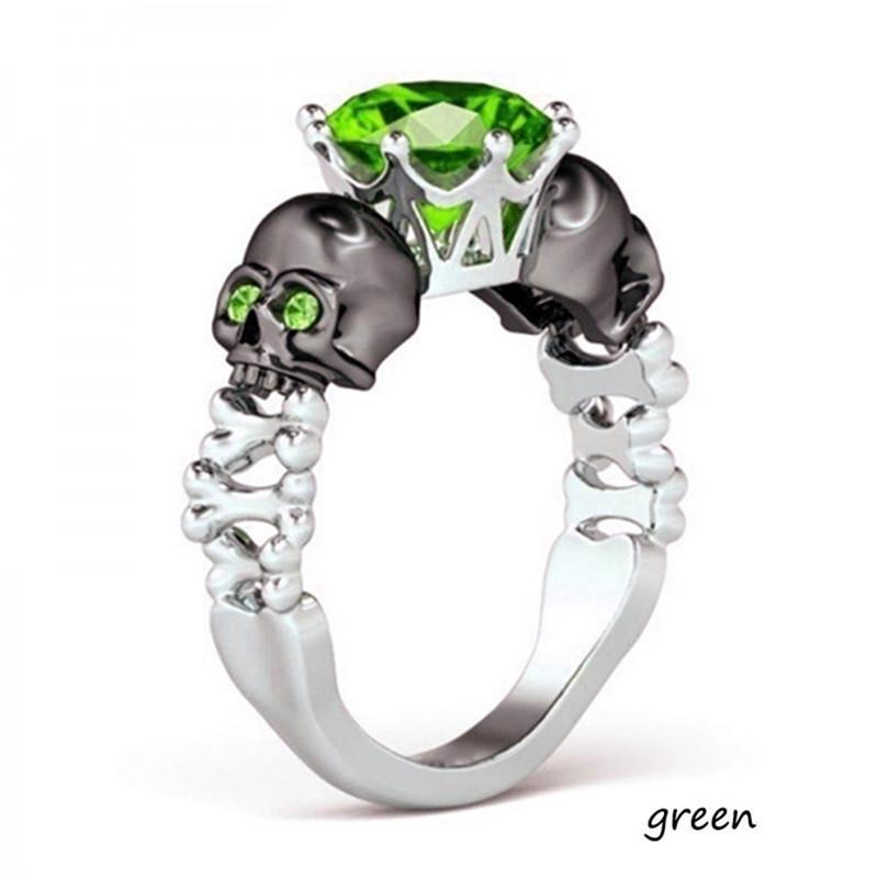 Fashion Retro Color Separation The Skull Head Inlaid Colorful Zircon Platinum Ring