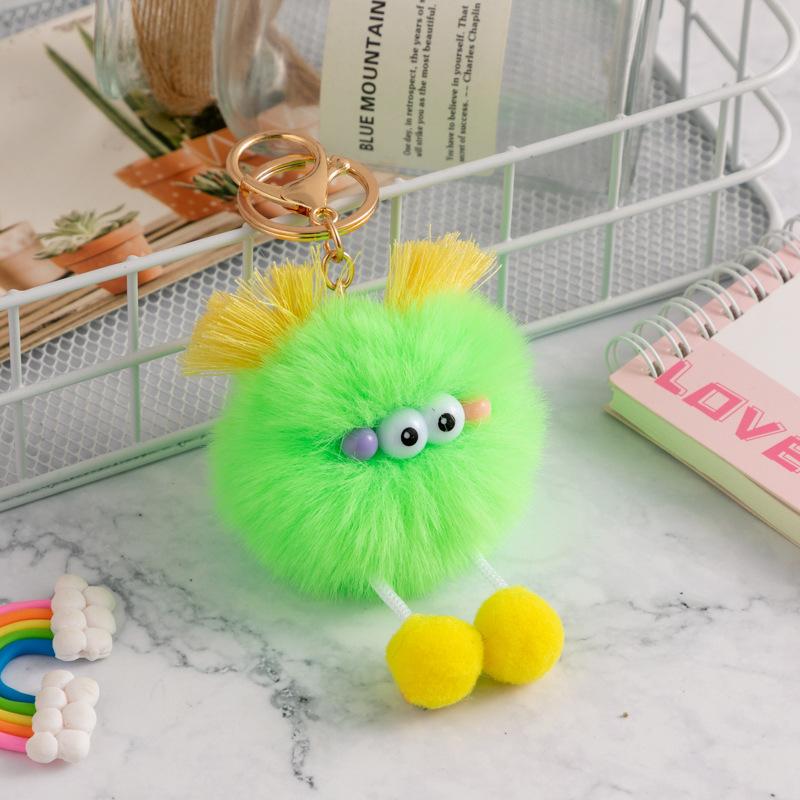 1pcs Cute Fluffy Fur Pompom Keychain Soft Plush Ball Key Chain Car Key Ring Women Charm Bag Small Briquettes Pendant Sensory