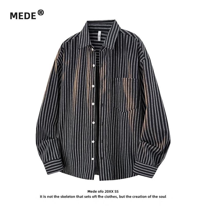 MEDE Japanese Retro Striped Loose Long Sleeve Shirt M