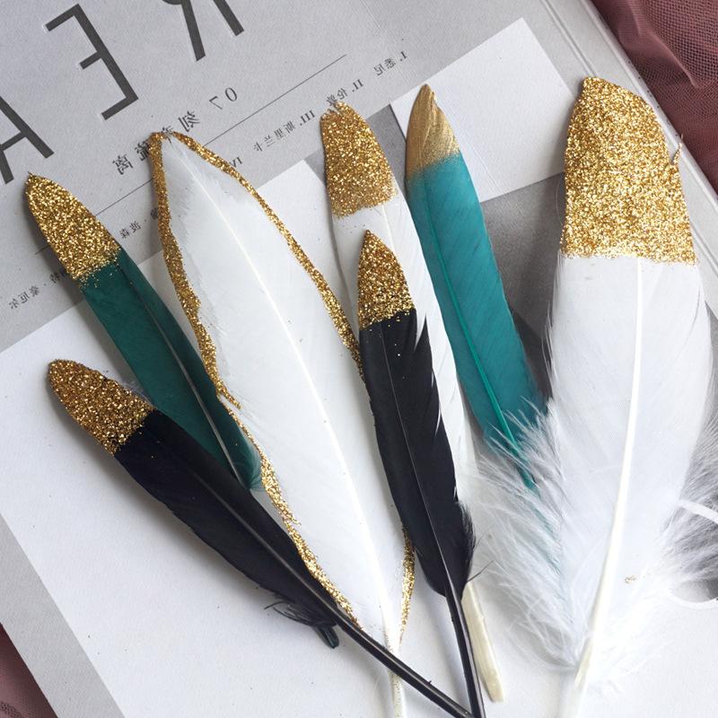 50Pcs Silver Feather Diy Handicraft Decorative Material Shooting Background Prop Spray Silver Feather Decoration Foreign Trade