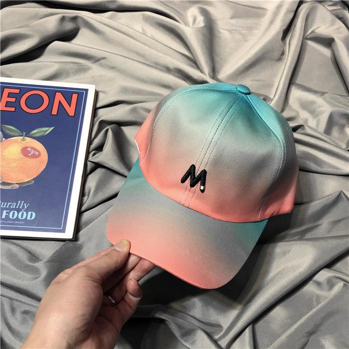Gradient Color m Logo baseball cap with letter embroidery, sun-shading street style, trendy sun protection hat for women, Korean version