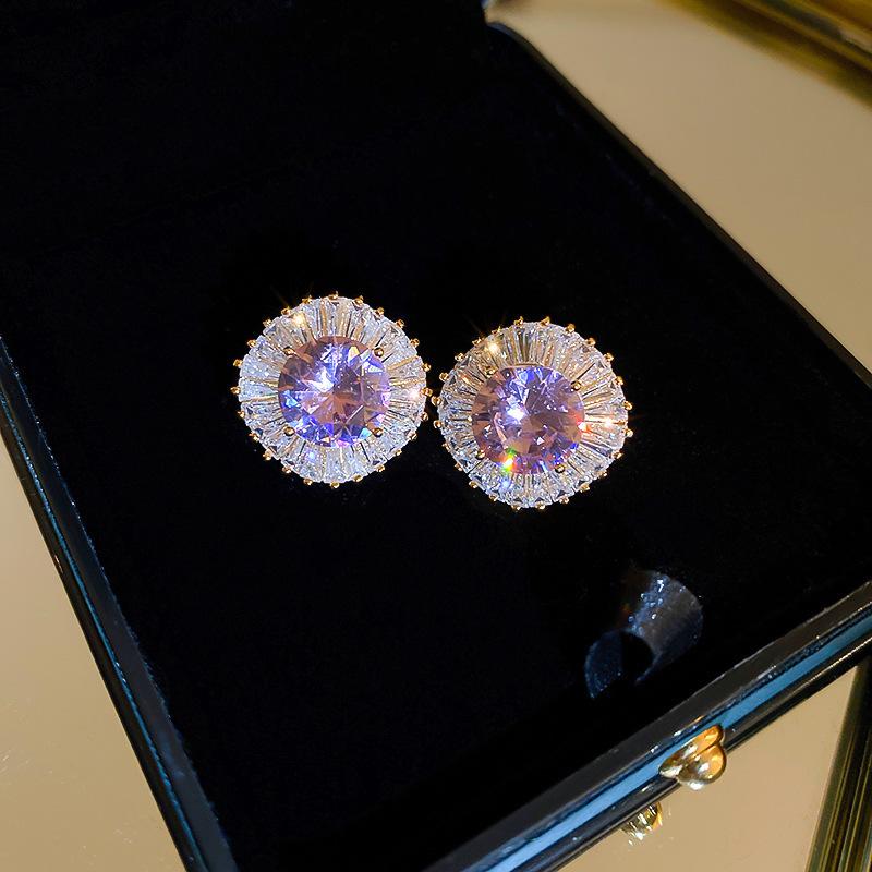 French Court Style Silver Needle Zircon Rectangular Earrings Exquisite Light Luxury High-end Stud Earrings Exaggerated Earrings Women