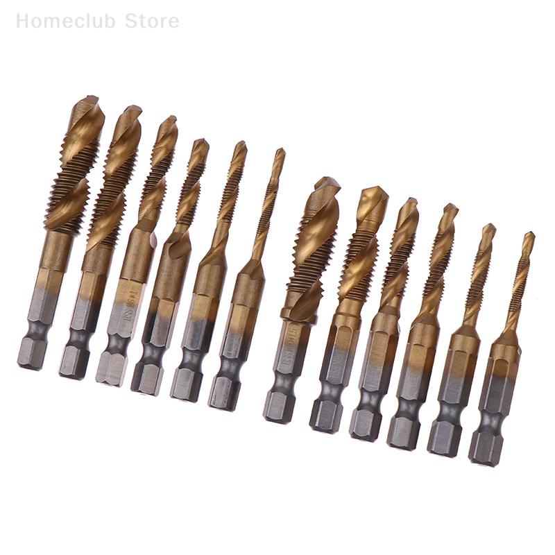 6Pcs Compound Metric Tap Drill Bits Screw Thread Hex Shank Machine Titanium HSS Tap Bit Tool For Metal Steel Wood Plastic