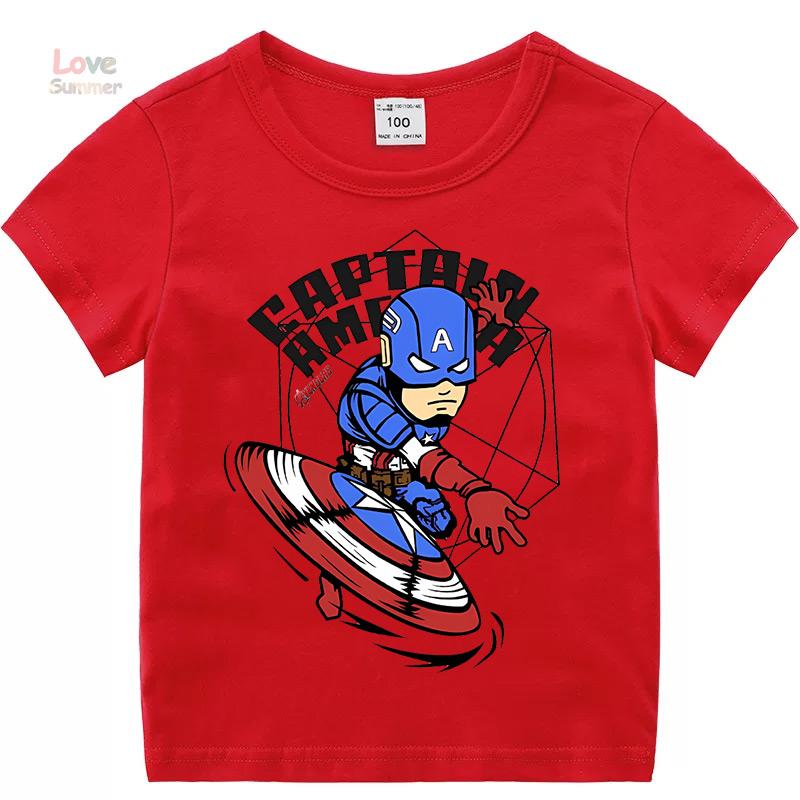 Лето 2026 детская с принтом рисунка Капитана Америки, мальчишеская с коротким рукавом, спортивная повседневная, унисекс футболка 100