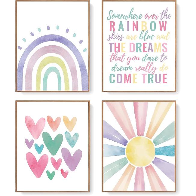 LARTSFRO Boho Pastel Rainbow Sunshine pirational Nursery Wall Art Prints Set of 4, Baby Girl Room Decor, Positive Affirmations Artwork Posters Wall