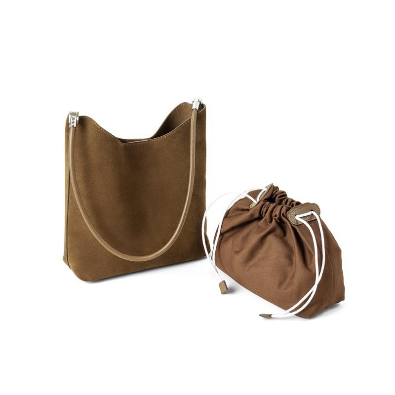 Hot-selling Bags Women's Autumn and Winter New High-mercerized Matte Cowhide Bucket Bag Retro Commuter Shoulder Bag