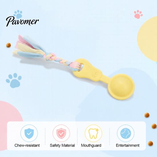 Tough Rubber Pet Toy Dog Molar Chewing with Rope, TPR Spoon Head Durable Woven Heavy Duty Play Knot Training Toy, Macaron Colors Teeth Cleaning