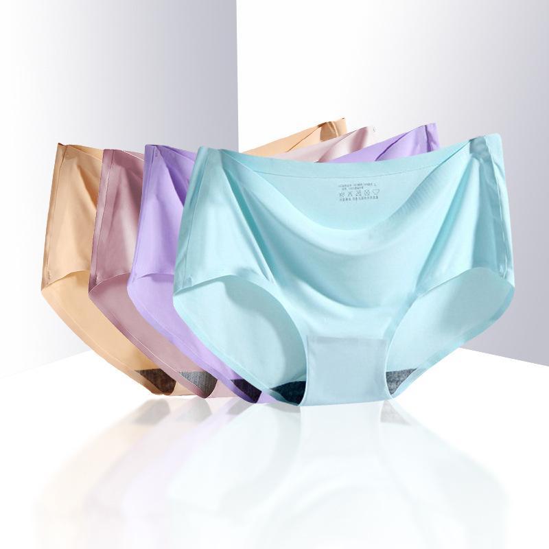 

Женские бесшовные трусики из ледяного шелка, дышащие сексуальные женские треугольные трусики со средней талией