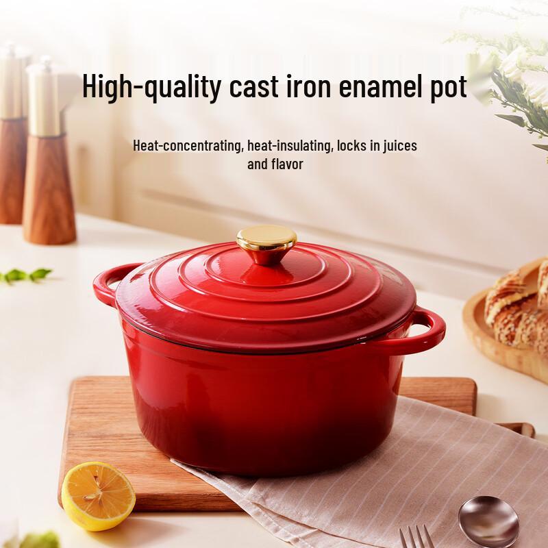 Epan Chinese Red Cast Iron Enamel Pot