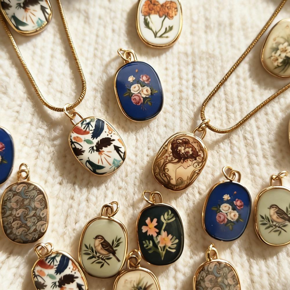 Edelstahl Handbemalte Blumen Vögel Farbige Harz Tropfen Charms für Schmuckherstellung Halskette Ohrringe Armband DIY Material