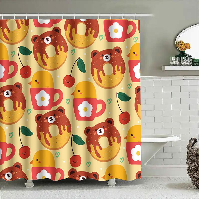 Animal Print Shower Curtain With Donuts Design Cute Bathroom Decoration For Kids Adults Waterproof Fabric Available In Various S