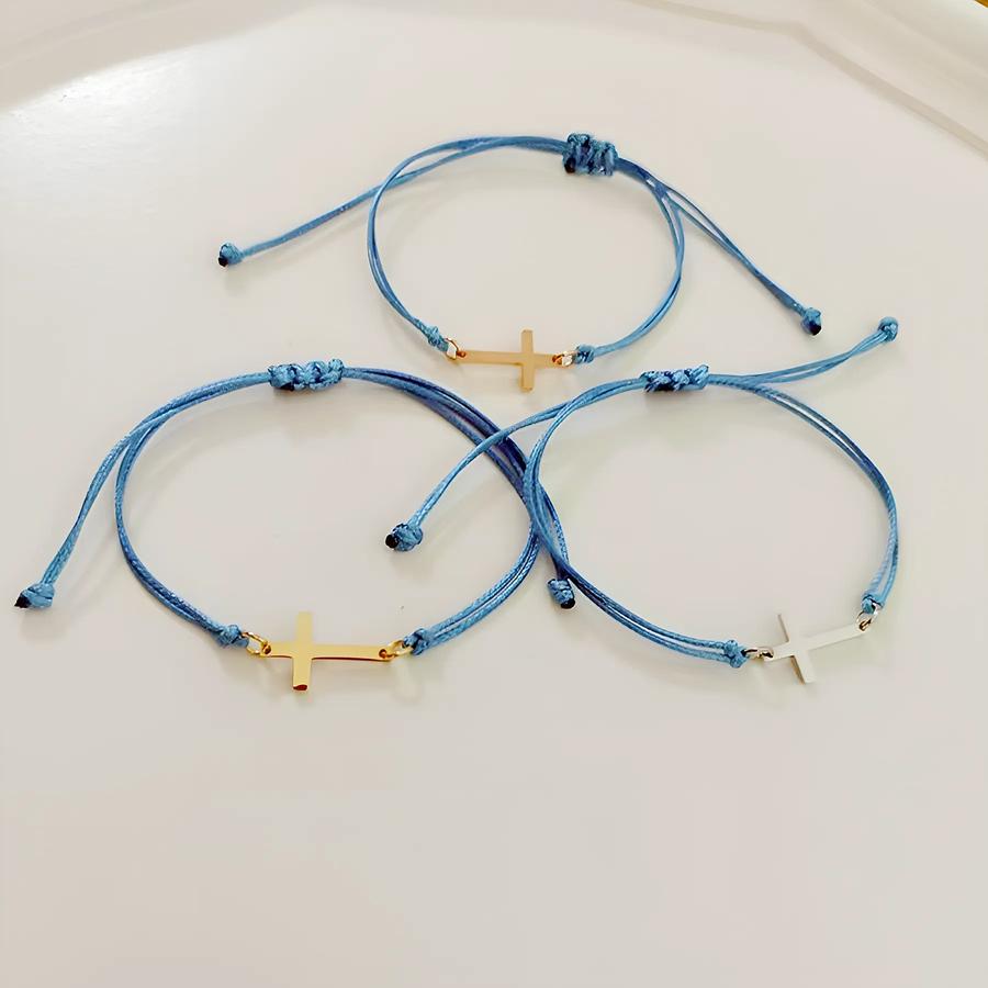 10pcs Handmade Stainless Steel Cross Charm Bracelet Men Braid Adjustable Lucky String Bracelets for Women Jewelry Gift