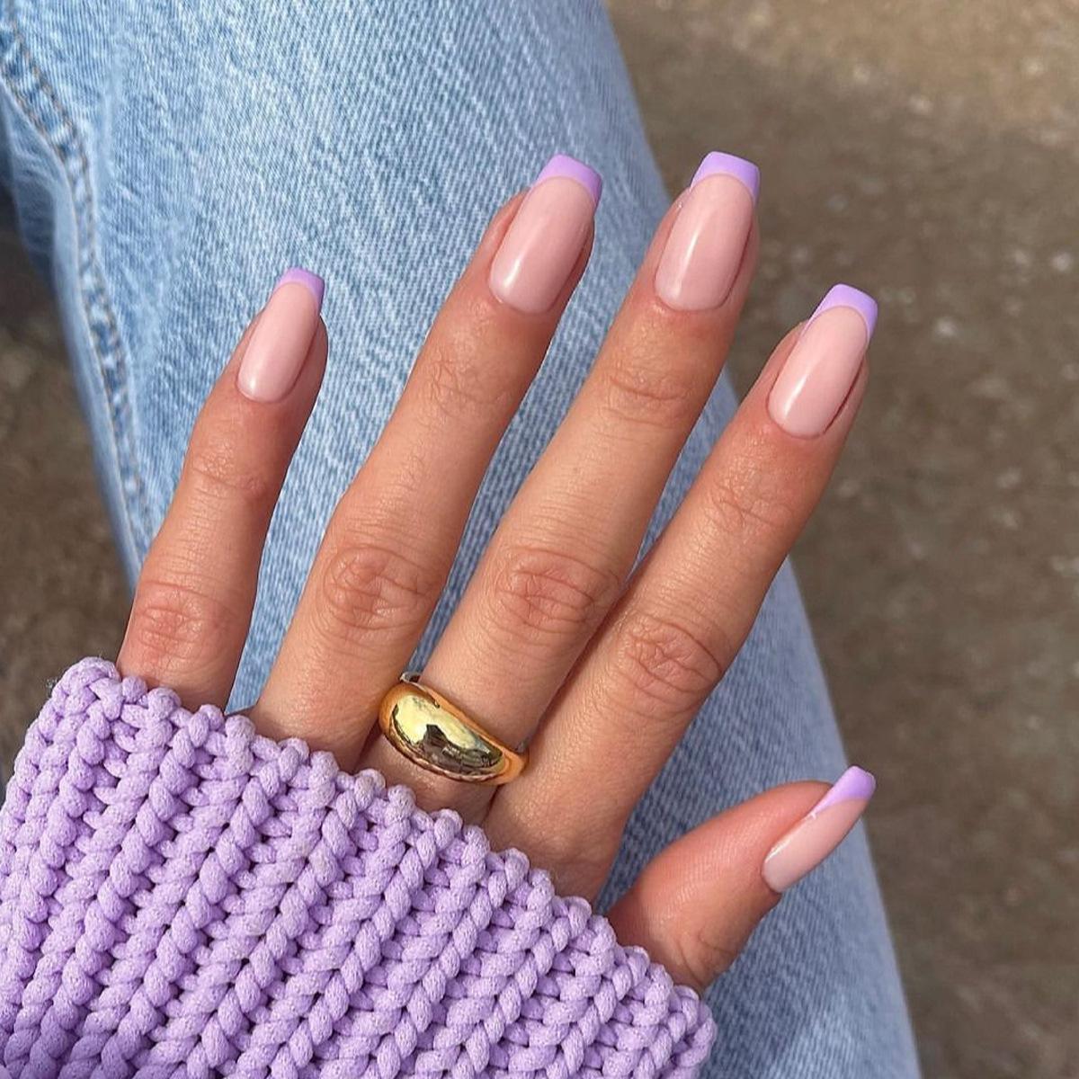 

Purple French Tip Wearable Manicure Stickers - Finished Fake Nails