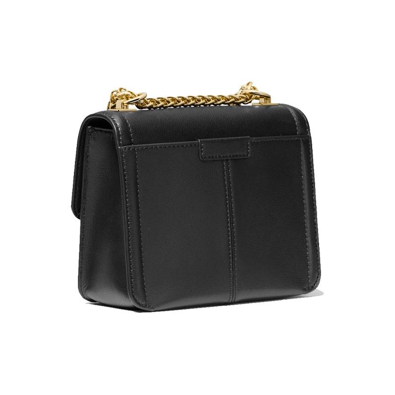 Michael Kors MK Sonia Small Chain Leather Solid Color Flap Large Logo Leather Shoulder Crossbody Bag Women Bags Black 35F1G6SS5L-001