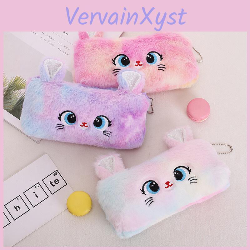 Kawaii Largecapacity Cat Zipper Pencil Bag Beautiful Cartoon Creative Plush Pencil Bag For Girls Stationery Storage Bag