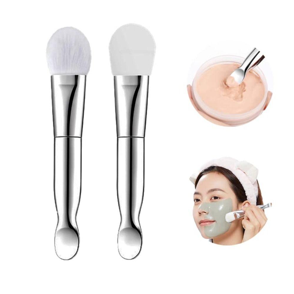 Chrome Handle Silicone Face Mask Brush Soft Hair Foundation Applicator  Skincare Products