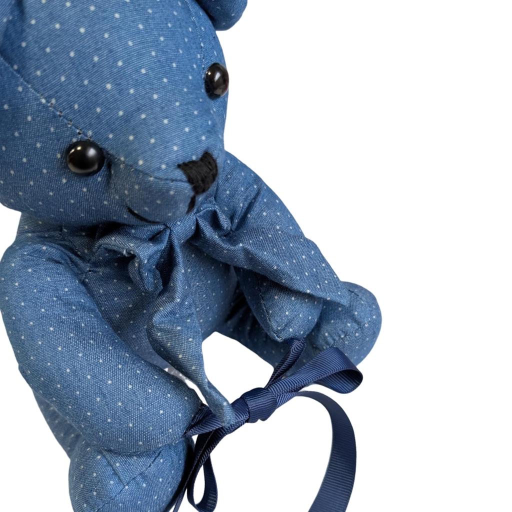 Plush Teddy Denim Dot Pattern with Fluffy and Perfect As a Gift or 751295 Q-FLA Bear, Ribbon, Cuddly, Celebration,