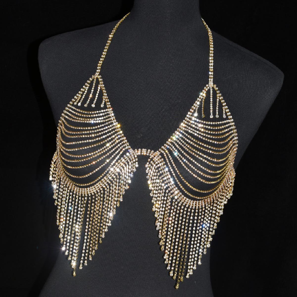 

Сексуальна розкішна білизна з китицями Блискучий ланцюжок для тіла для жінок зі стразами Кришталевий бюстгальтер День народження Одяг Аксесуари Фестиваль