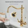 Antique Gold All-Copper 3-in-1 Kitchen Faucet: Hot/Cold Water for Sink & Vegetable Wash Basin, Splash-Proof Design
