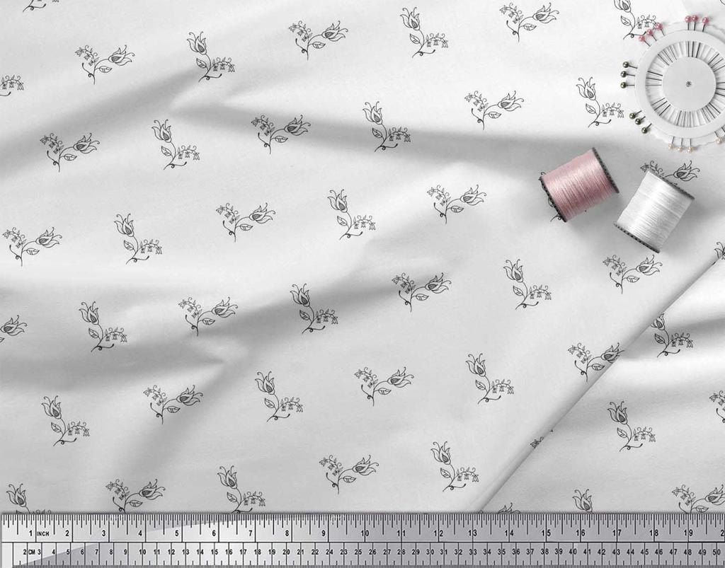 Soimoi Černá japonská krepová saténová látka Umělecký květinový potisk poupat Látka na metr 42 palců