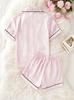Girls Pink Striped Pajama Set, Short Sleeve Button-Down Sleepwear with Bow, Soft Loungewear for Kids 8-13 Years