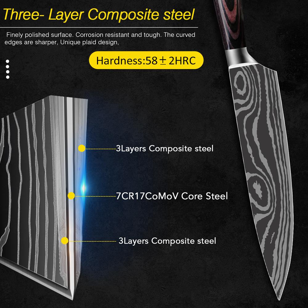 Kitchen Knives 7CR17 High Carbon Stainless Steel Damascus Drawing Gyuto Cleaver Set Slicer Santoku Knife Chef Knife