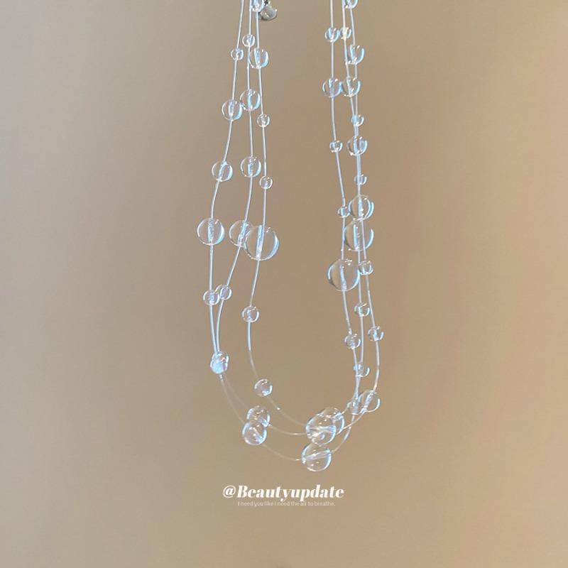 Irregular crystal beaded three-layer necklace, stylish and simple, versatile collarbone chain, personalized niche design, women's clothing